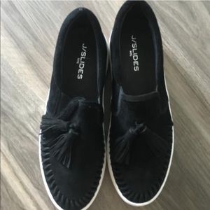 JSlides AZTEC Black Suede NWOT